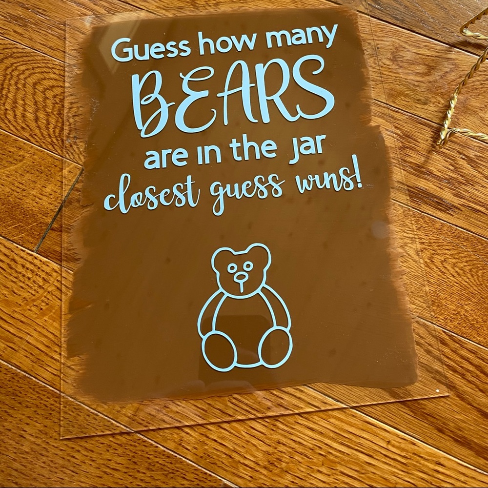 Teddy bear themed guess how many bears game acrylic sign